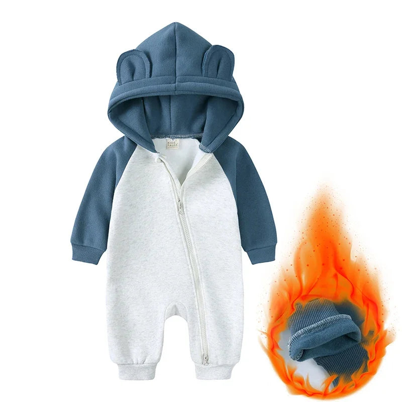 2025 Newborn Baby Romper Warm Clothes Winter Thicken Fleece Hooded Bear Onesie Toddler Boy Girl Jumpsuits Infant Pajamas