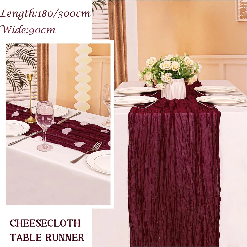 Burgundy Table Runner Cheesecloth Gauze Rustic Boho Cheese Cloth Table Runner Wedding Bridal Shower Birthday Party Decorations
