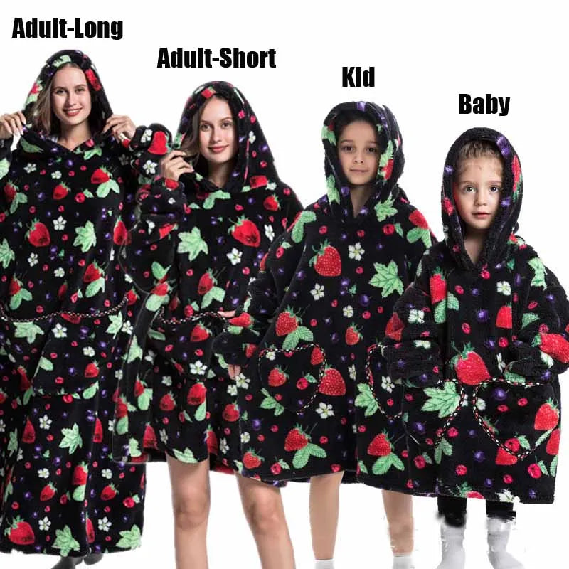 Oversize Winter Sherpa Blanket Plush Polar Fleece Family Matching Hoodie Girls Sweatshirt Homewear Halloween Women Kids Clothes