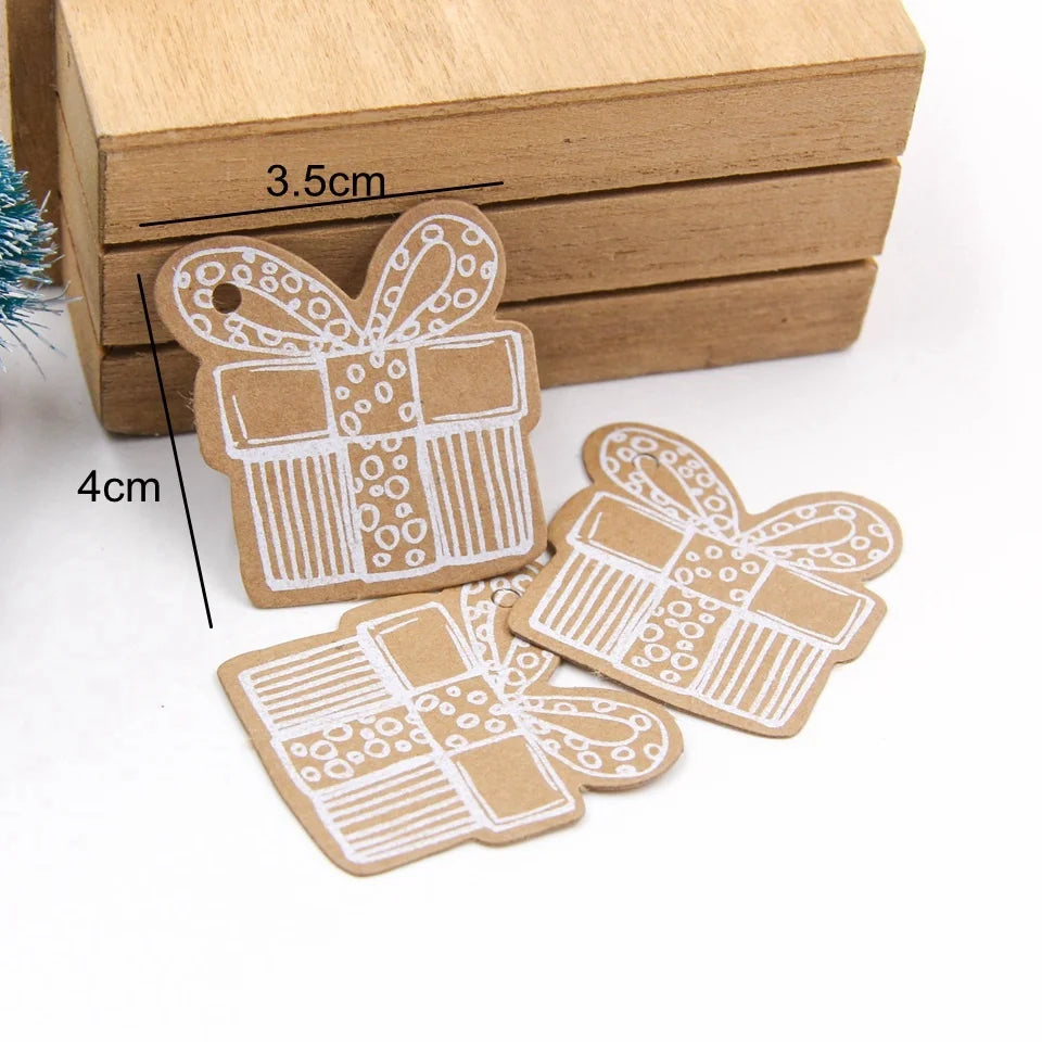 50PCS Christmas Kraft Paper Tags Handmade/Thank You DIY Crafts Hanging Tag With Rope for Christmas Gift Wrapping Supplies Favors