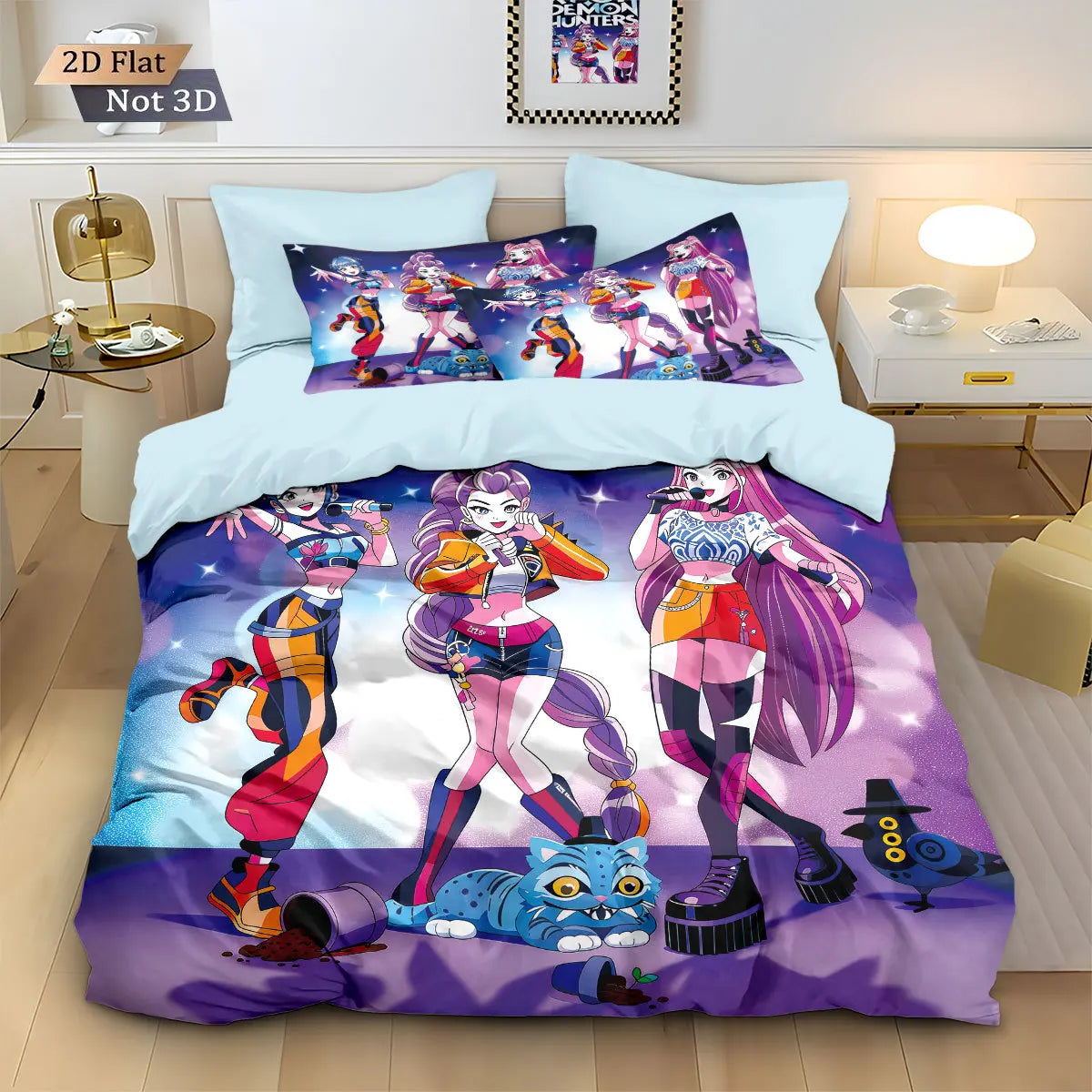 طقم سرير زوي ميرا من أنمي صائدي الشياطين، غطاء لحاف هدية للبنات، للأطفال والمراهقين والبالغين، مقاس فردي مزدوج، مقاس كينج