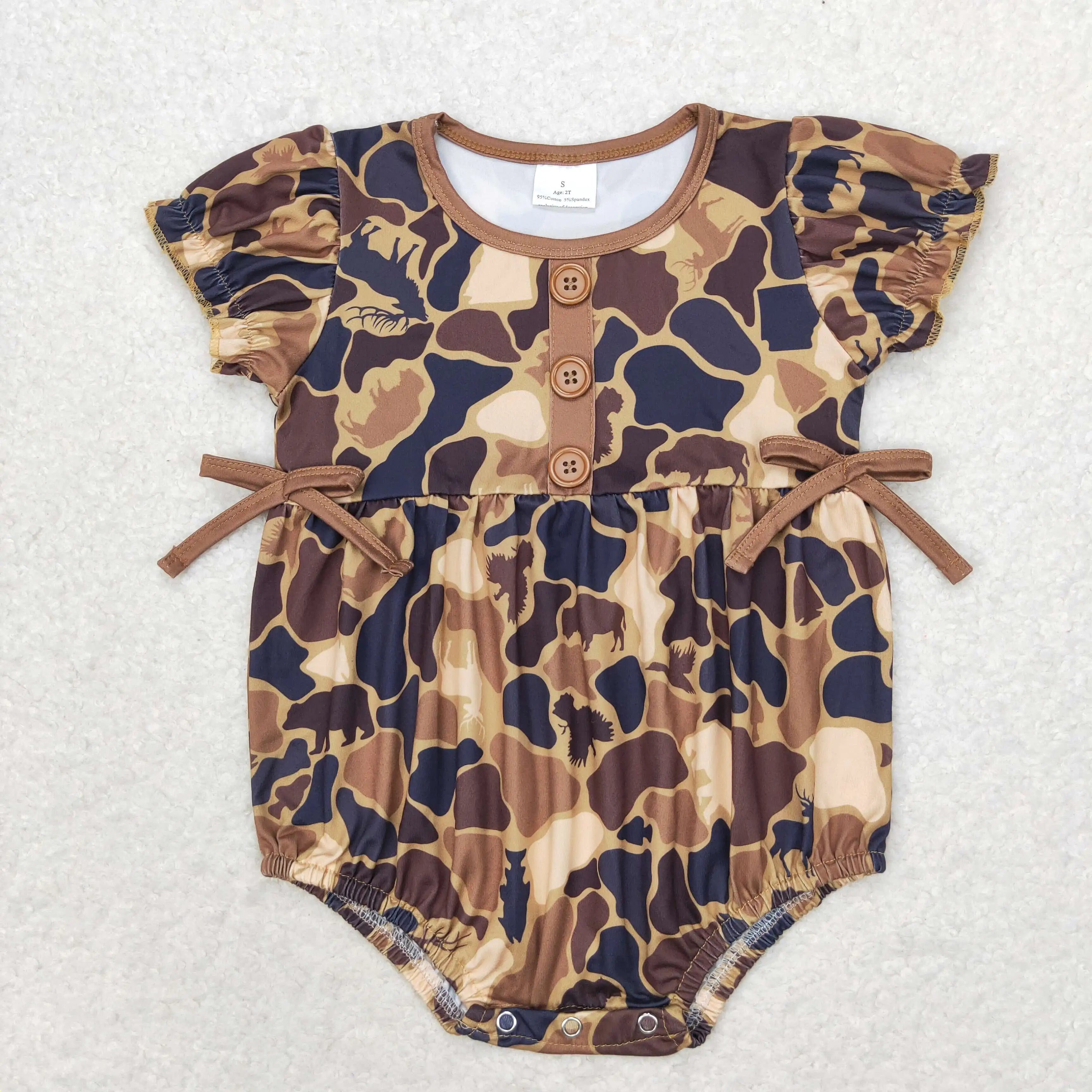 Wholesale Kids Children Short Sleeves Onesie Newborn Toddler Cotton Embroidery Baby Infant Boys Hunting Deer Duck Dog Rompers
