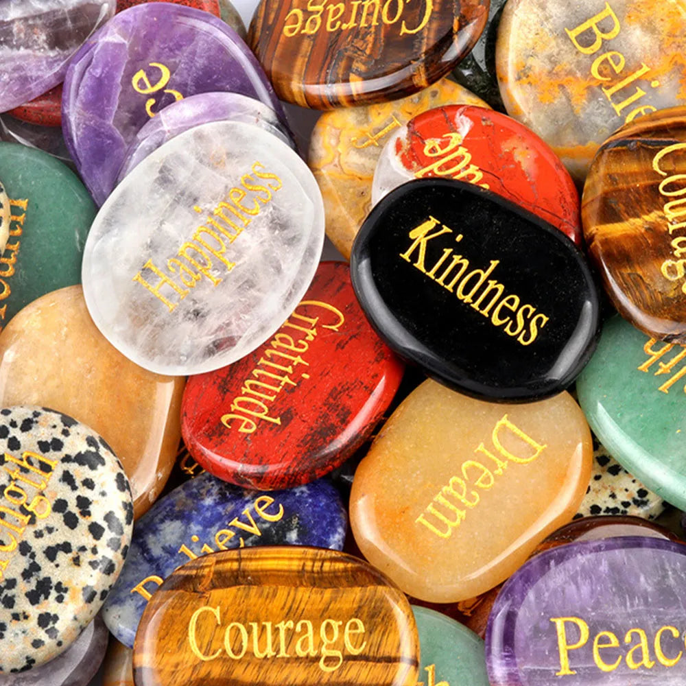 Natural Crystal Engraved Different Inspirational Word Worry Stones Reiki Healing Christmas Thanksgiving Gifts