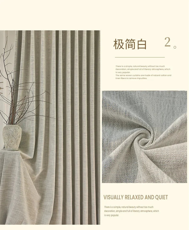 100% Blackout Japanese Modern Simple Curtains for Bedroom Living Dining Room Soundproof Textured Bamboo Window Decor Customized