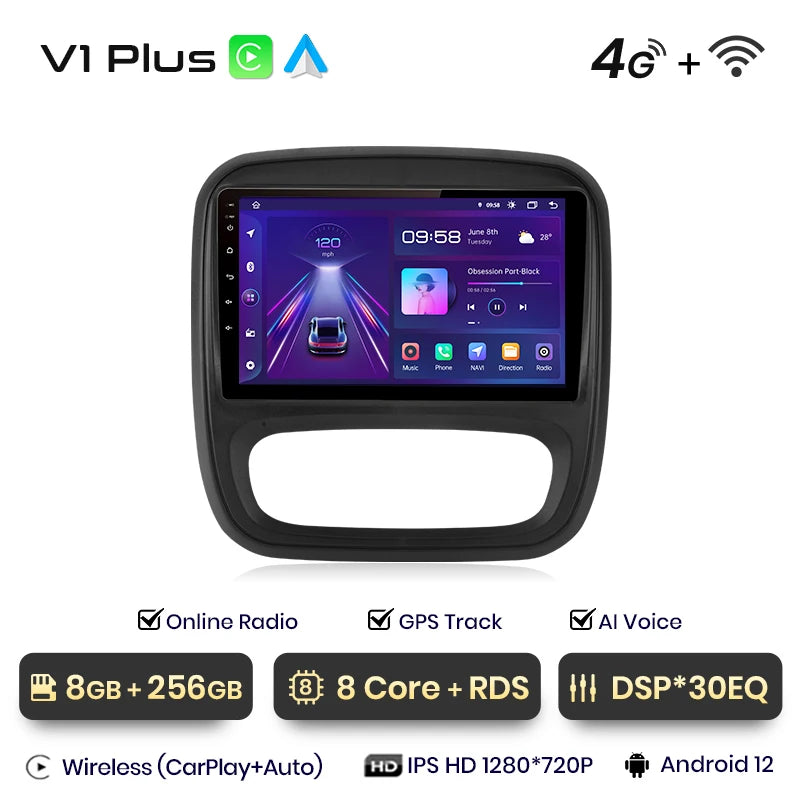 CarPlay Android Auto Autoradio pour Renault Trafic 3 2014 a 2021 et Opel Vivaro B de 2014 à 2018