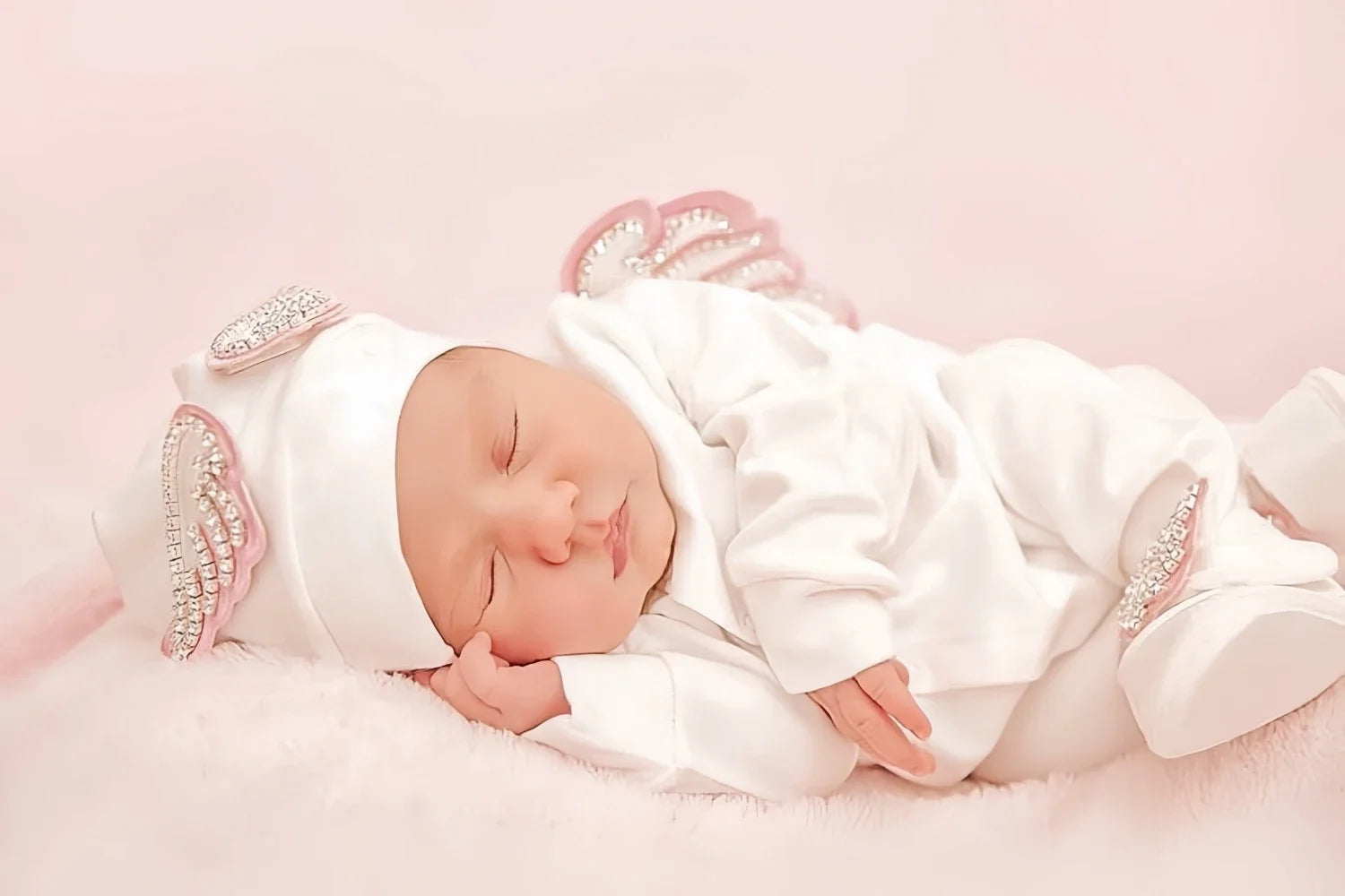 Dollbling 5pcs Wings Outfits Any Name Personalized Sweetwood Embroidery Gift Set Baby Pajamas Hat Welcome Home Ceremonial dress