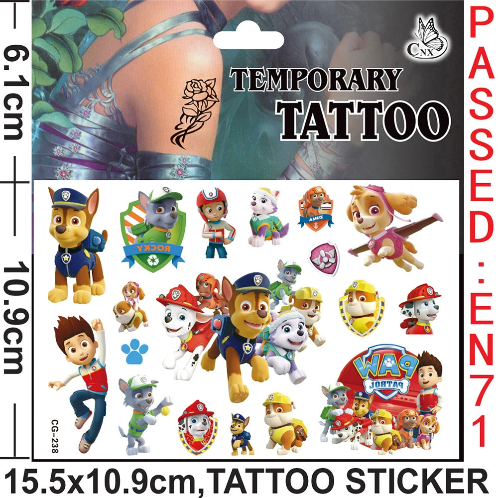 PAW Patrol Tattoo Cartoon Stickers For Kids Arm Face Glowing Body Art Waterproof Fake Temporary Cute Tattoos Children Toys Gifts