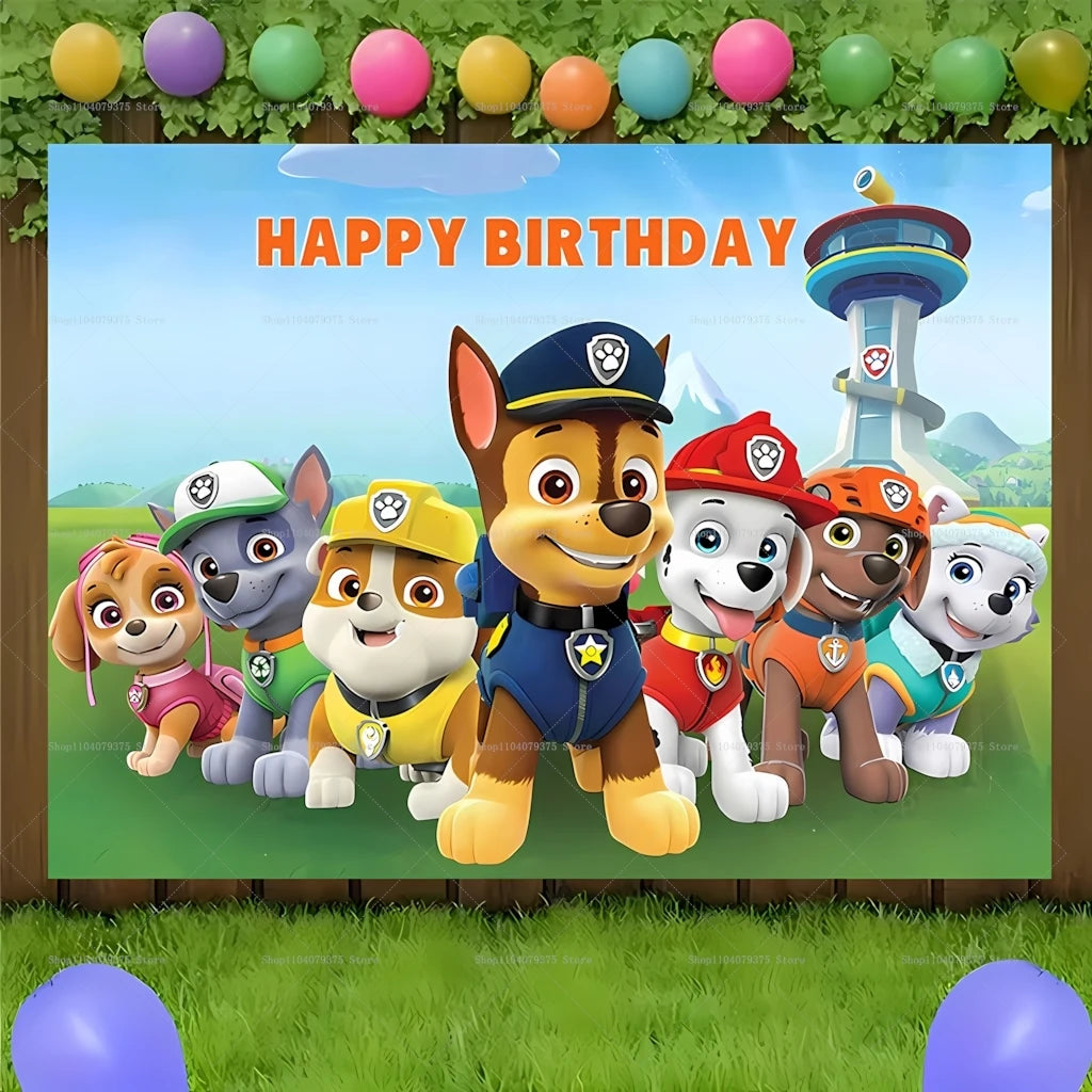 Paw Patrol Happy Birthday Photography Backdrop Balloons Children Celebration Birthday Party Decoration Background Photo Props