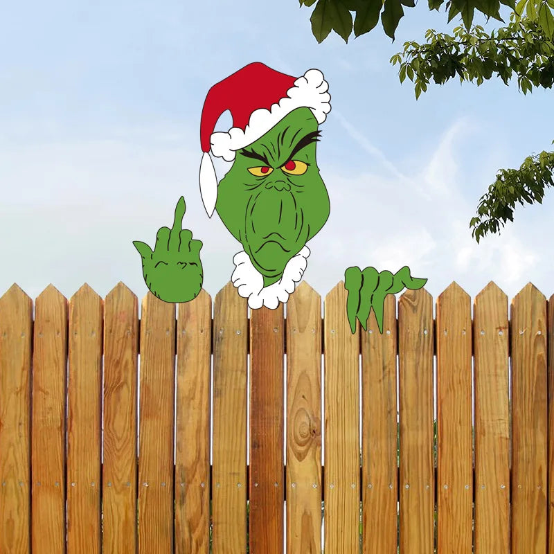 Christmas Fence Wooden Signboard Santa Claus Reindeer Snowman Grinch Decoration Courtyard Garden Handmade