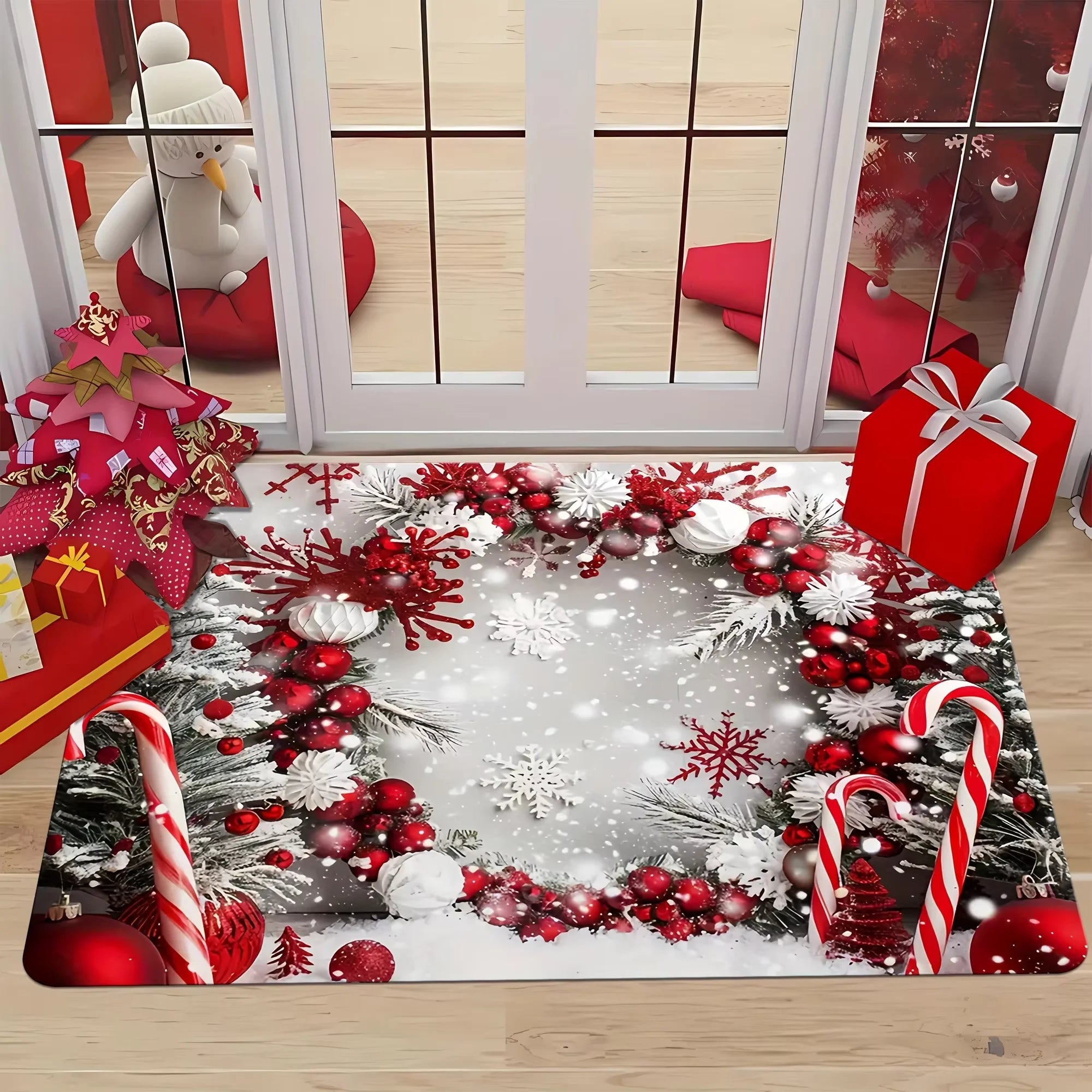 VIKAMA Christmas Rug Festive Carpet For Live Room Large Area Rug Bedroom Rug Soft Doormat Welcome Mat Home Decoration