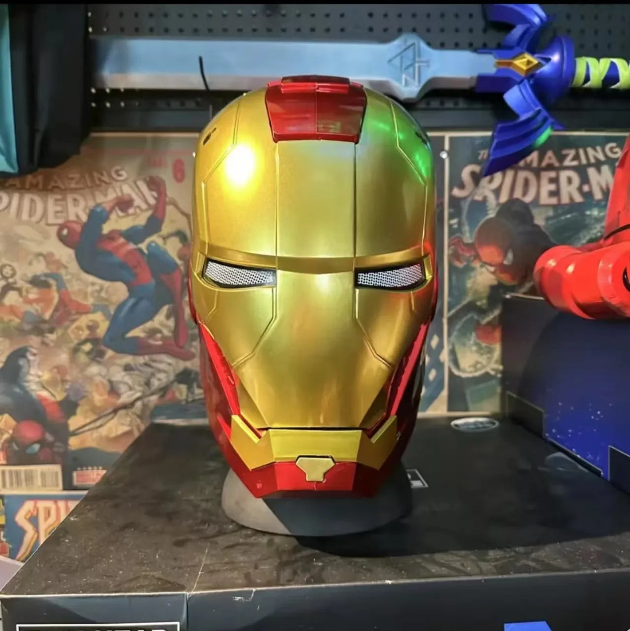 Marvel Iron Man Merchandise Helmet Mk5 Wearable Collectible Toy With Light Emitting And Manual Opening/Closing Feature Boys Gift