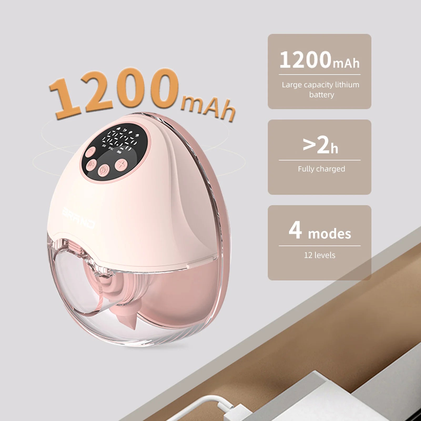 Hands Free Breast Pump 4 Modes 12Levels Auto Stop Wearable Breast Pump BPA-free Safe Double-Sealed Electric Cordless Breast Pump