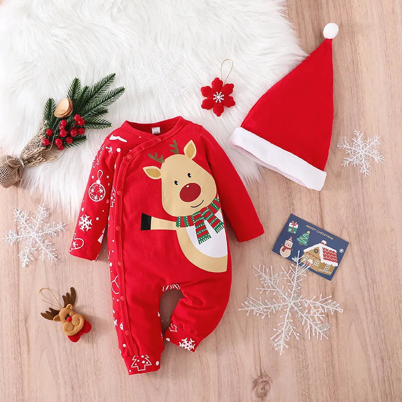 Prowow Baby Christmas Clothes 2025 Cartoon Pattern Green Romper Xmas Jumpsuit For Kids Newborn New Year Baby Costume Boy Girls