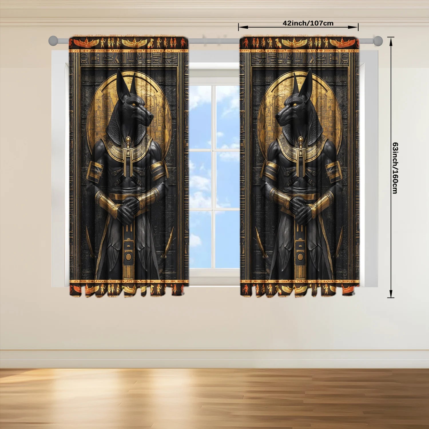 2pcs Anubis Ancient Egypt Printed Curtain - Artistic Home Decoration Curtains, All Season Decorative Curtains
