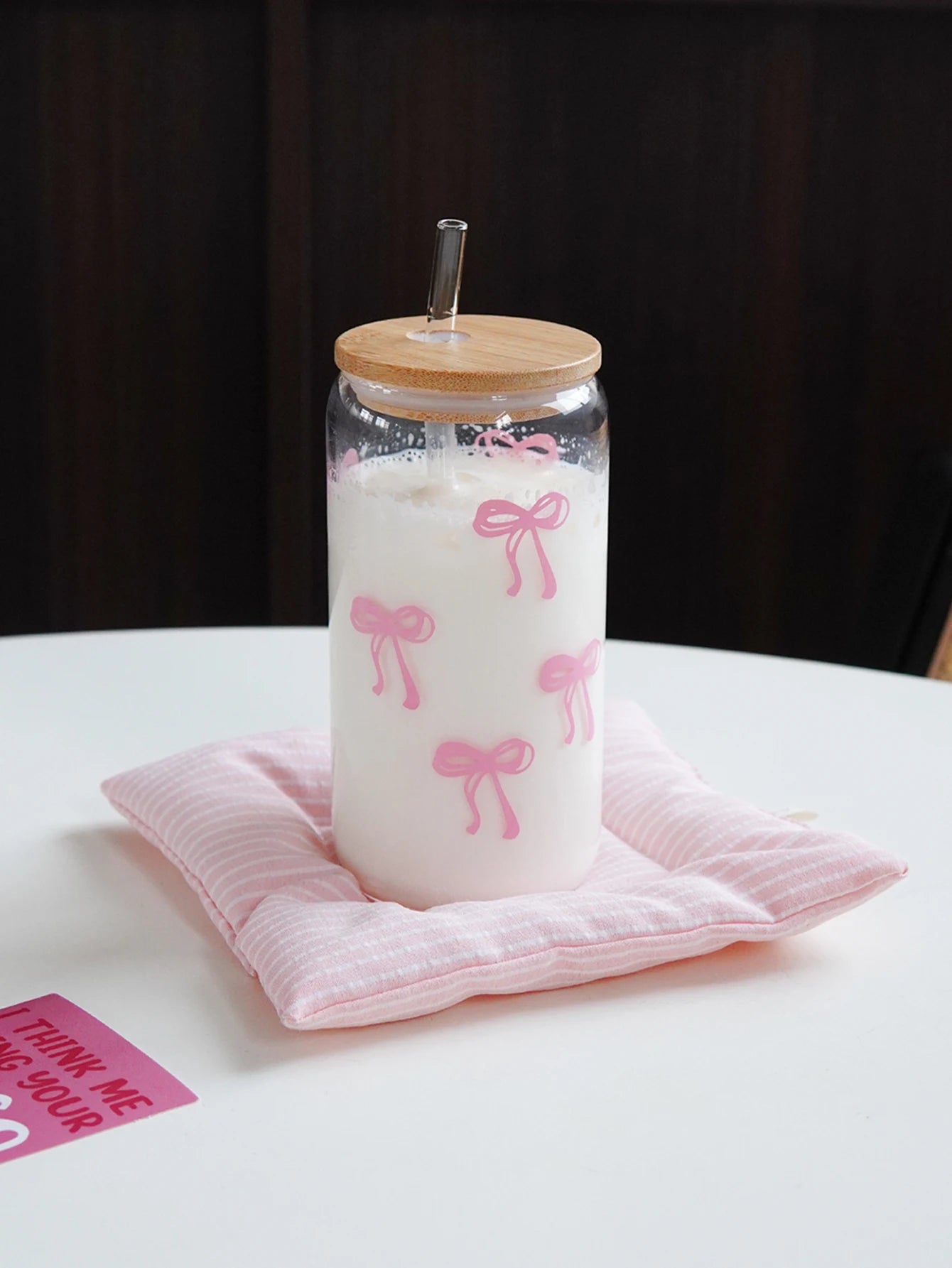 1/2/4/6Pcs Glass Bow Printed Glass Cup with Lid and Straw, Exquisite High-End Bow Glass Cup for Home Decoration, Family Daily Drinking Cup, Outdoor Picnic Cup, Party Cup, Breakfast Milk Cup, Gift Giving