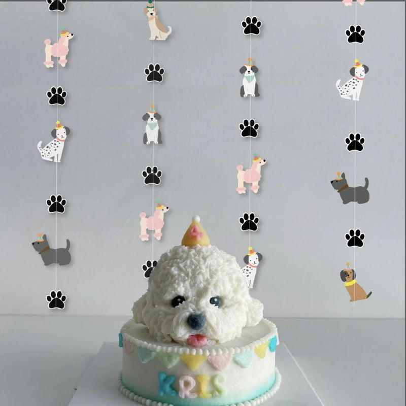 Pet Theme Decoration Cute Cartoon Dog Paw Print Garland Birthday Baby Shower Gift Giving Party Background Hanging Banner Prop