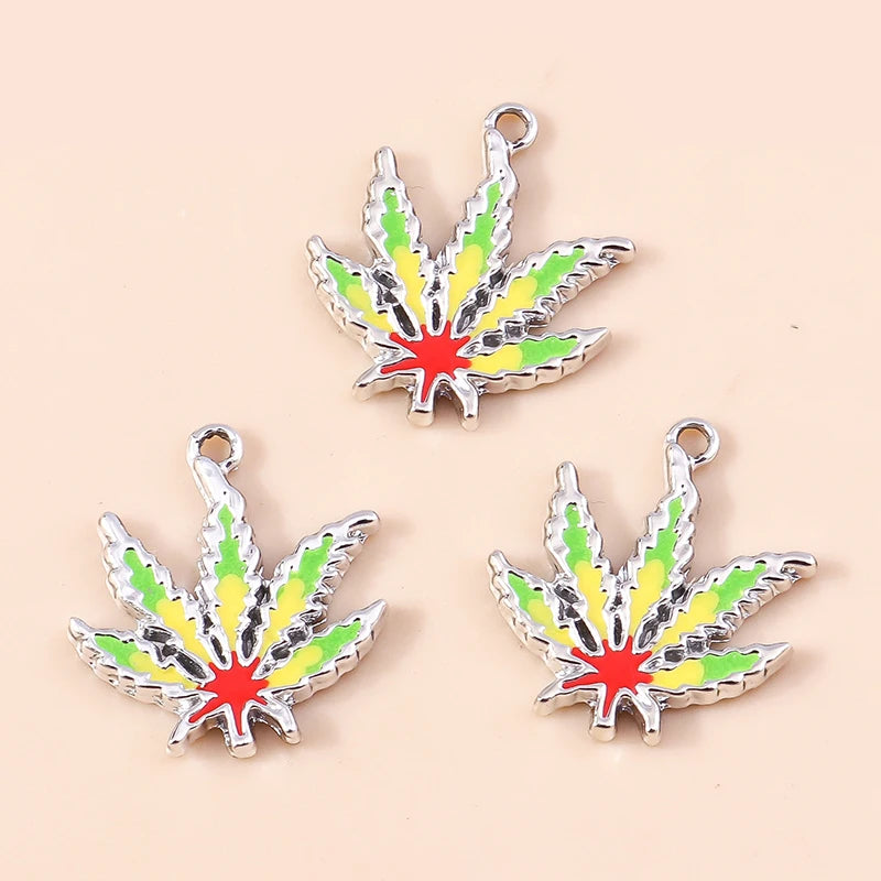 10pcs 18*20mm Enamel Fall Maple Leaf Charms Pot Leaf Thanksgiving Necklace Pendant Diy Jewelry Making Accessories
