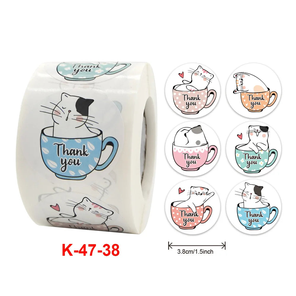 50-500 Cute Fish Thank You Stickers Kawaii Kids Sea Cartoon Sticker Roll for Christmas Gift Seal Student DIY Scrapbooking Craft