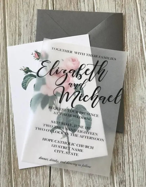 Custom Vellum Personalized Wedding Invitation Thank You Card Sate The Date Greetings Design Print DIY Menu Bridal Shower Birthda