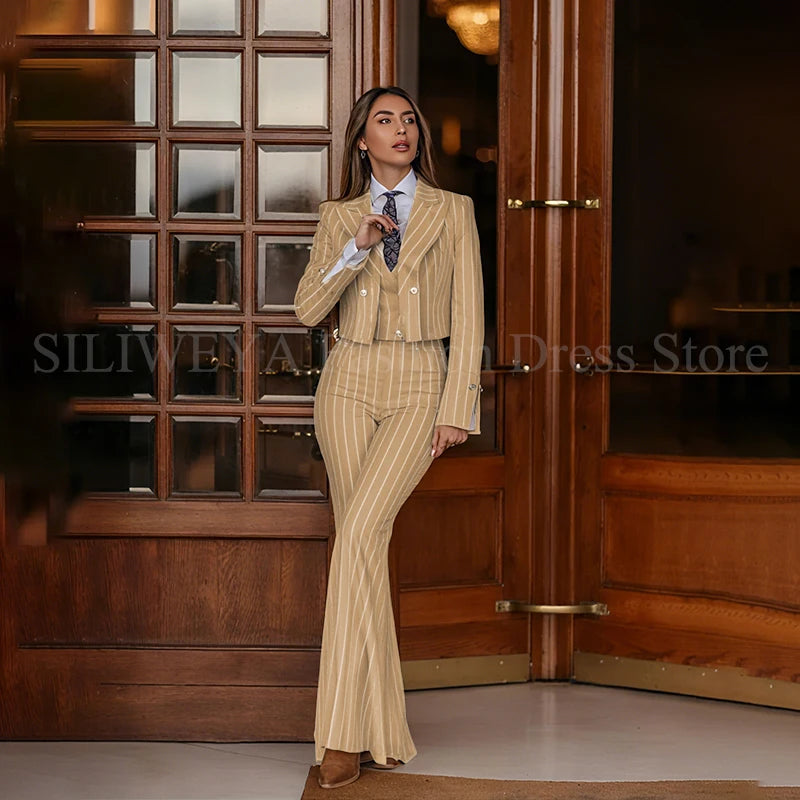 Smart Casual Women 3 Piece Set Stripes Jacket Pants Vest Stylish OfficeFemale Suit Trajes De Mujer Elegante