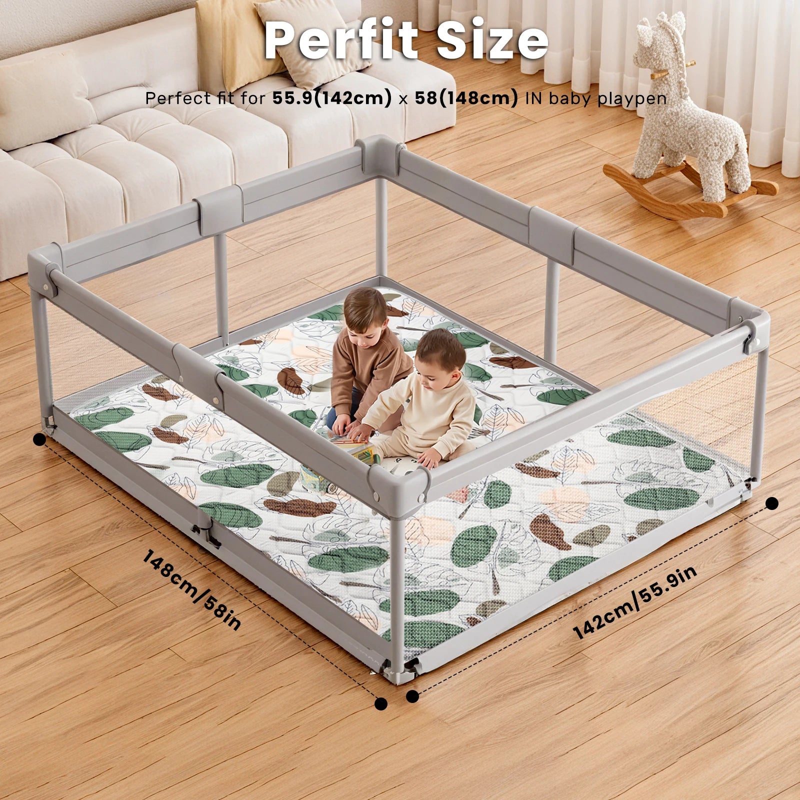 Baby Play Mats, Crawling Playpen Mat, Thicken Soft Padding Foam Playmat Foldable Crawling Mats, Non-Slip & Machine Washable