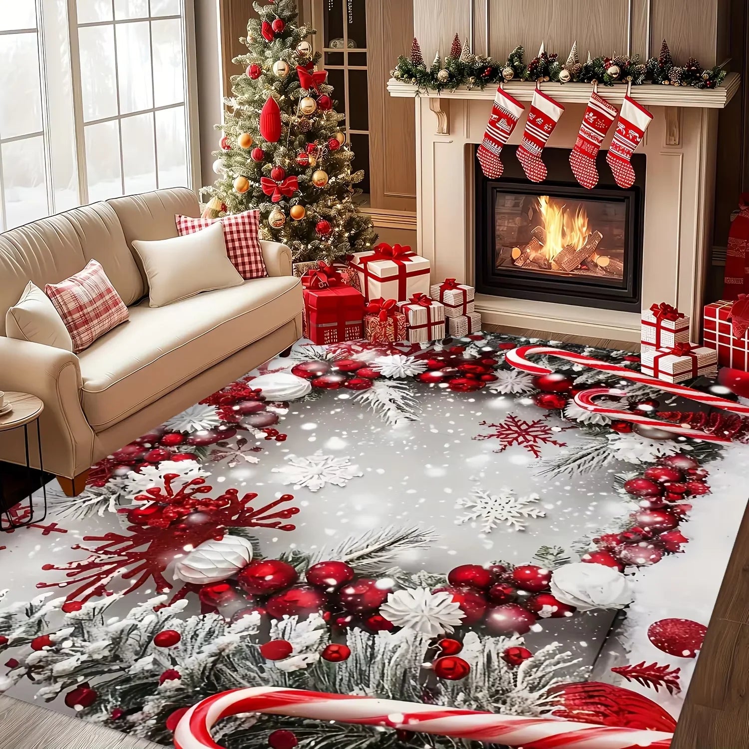 VIKAMA Christmas Rug Festive Carpet For Live Room Large Area Rug Bedroom Rug Soft Doormat Welcome Mat Home Decoration