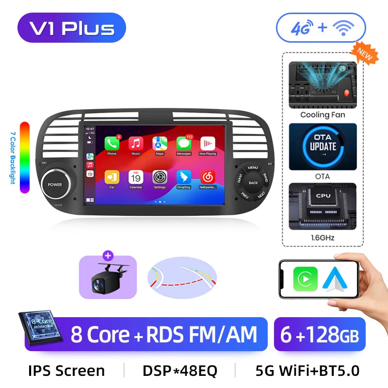 Junsun Android13 Car Radio For FIAT 500 500C Abarth 2007-2015 Car Smart Systems For Apple Carplay FM GPS SWC BT