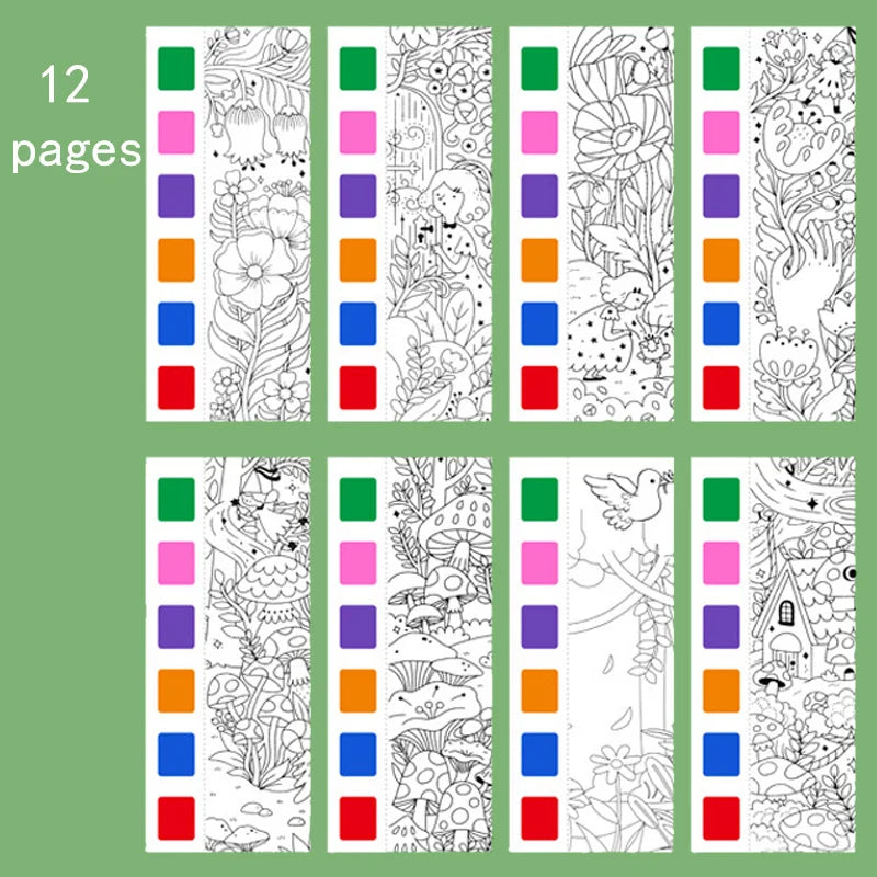 12pages Children's Watercolor Coloring Book,Drawing Toys For Thanksgiving, Easter, Christmas Gifts, With Built-in Watercolor Pen