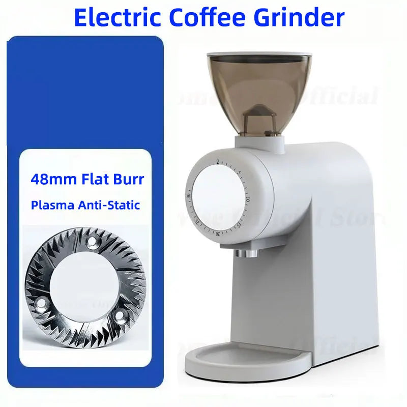 HomeWise G1004A Electric Coffee Grinder 48mm Flat Burr Plasma Anti-Static for Espresso Pour Over French Press Coffee Mill