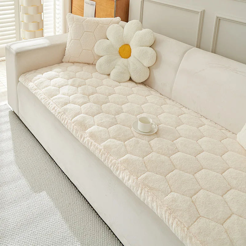 Nordic Thick Faux Mink Fur Sofa Cushion Autumn/winter Pet Friendly Non-Slip Sofa Cover Soft Furniture Protector for Living Room