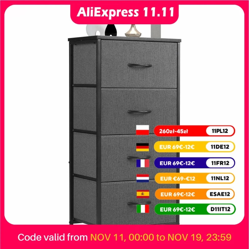 JIAN-Armoire de Rangement pour Vêtements, Commode pour Chambre à Coucher, 4 Tiroirs de Proximité en Tissu, Armoire à Cadre en Acier