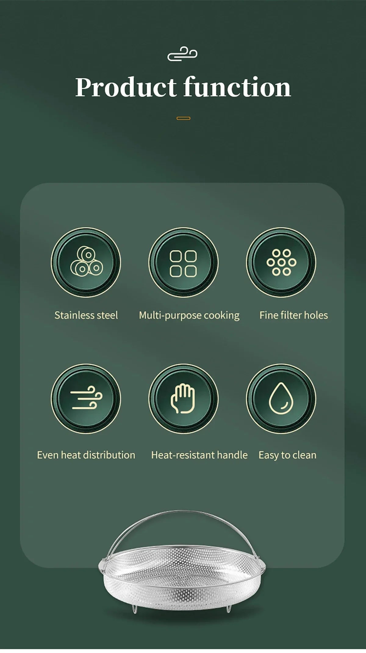 1pc Stainless Steel Multi-Functional Steamer Basket, Uncharged Kitchen Strainer for Steaming Rice, Dumplings, and Vegetables