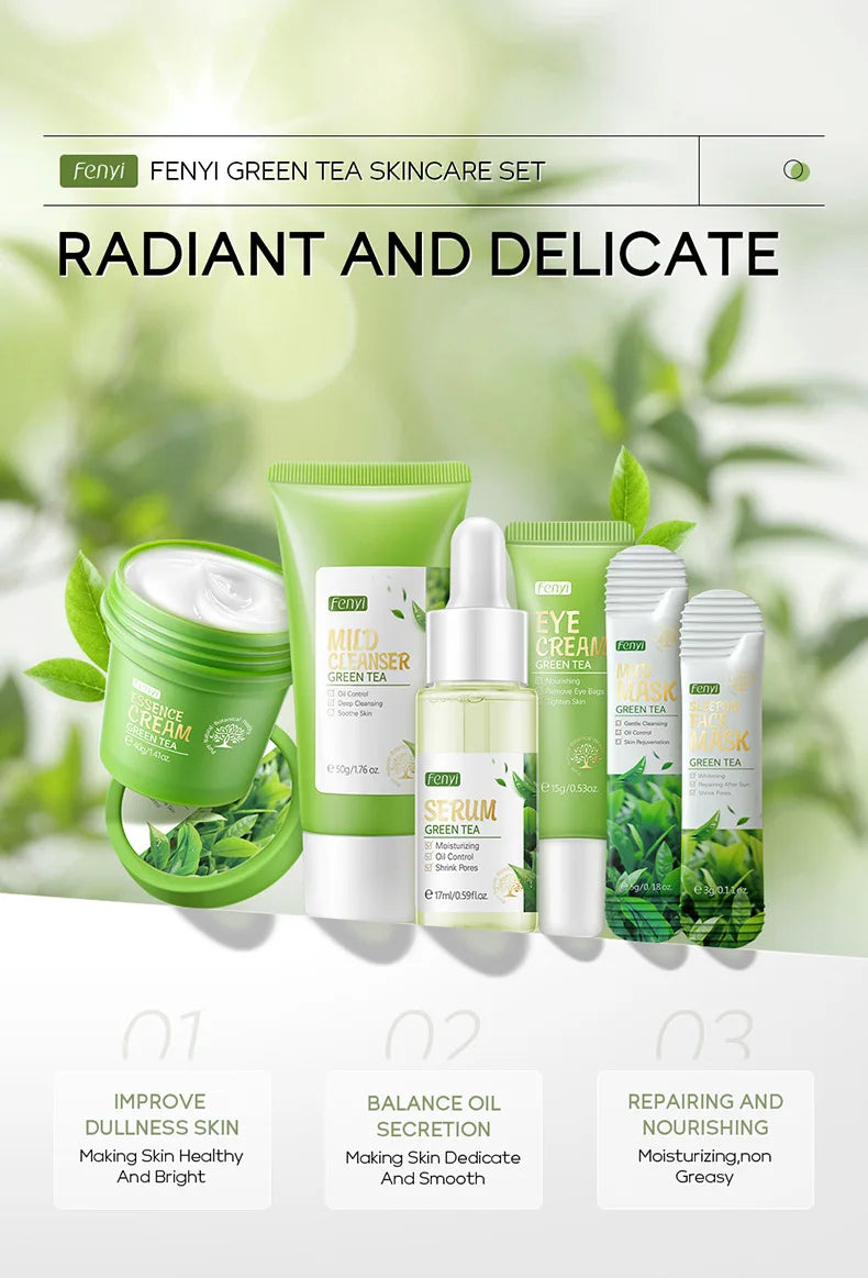 19pcs Gift Box Kit Green Tea Skin Rejuvenation Face Essence Korean Face Cream Fade Dark Circles Eye Cream Skin Care Products