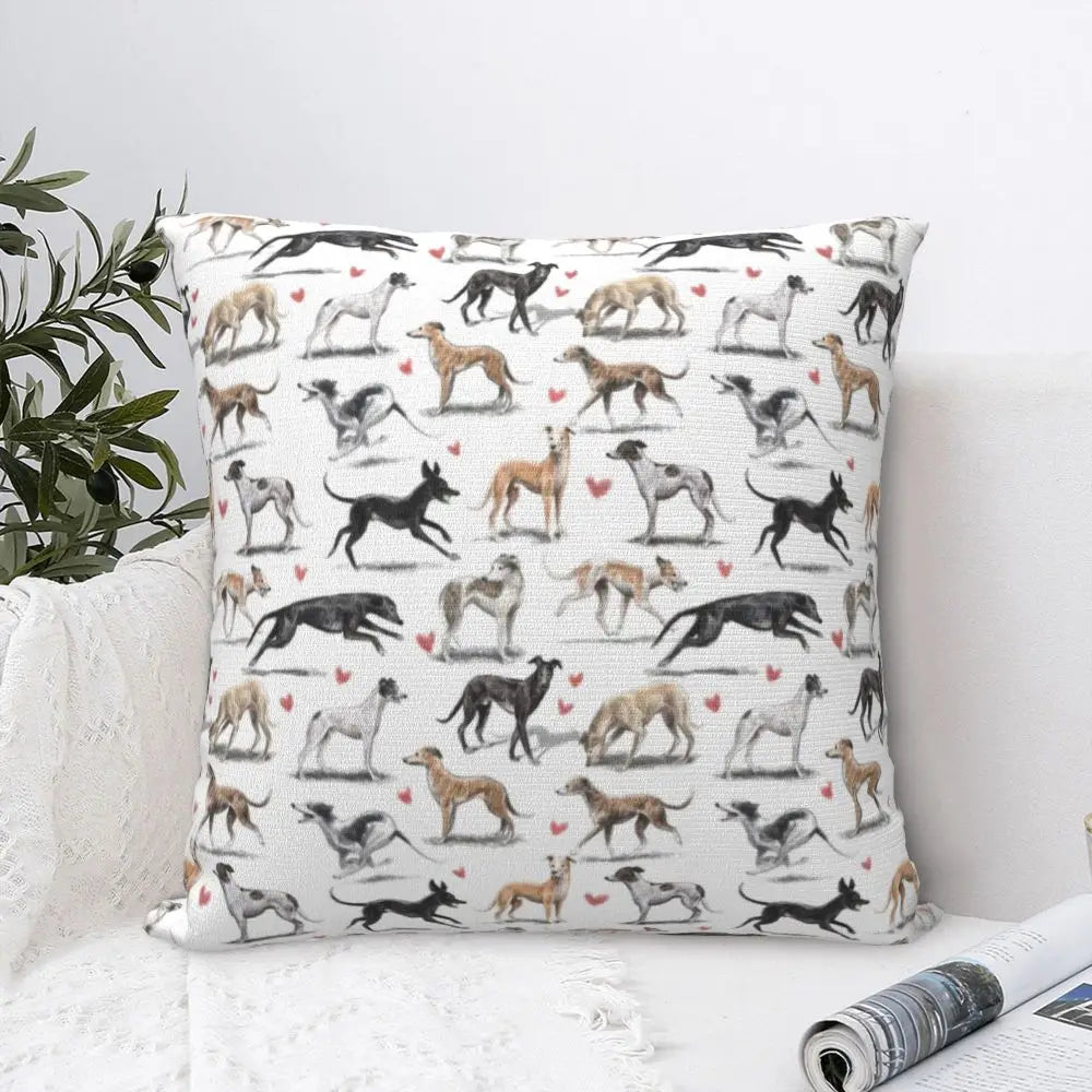 Custom Cute Whippet Greyhound Pillow Case Decor Home Hound Dog Luxury Cushion Cover Car Pillowcase