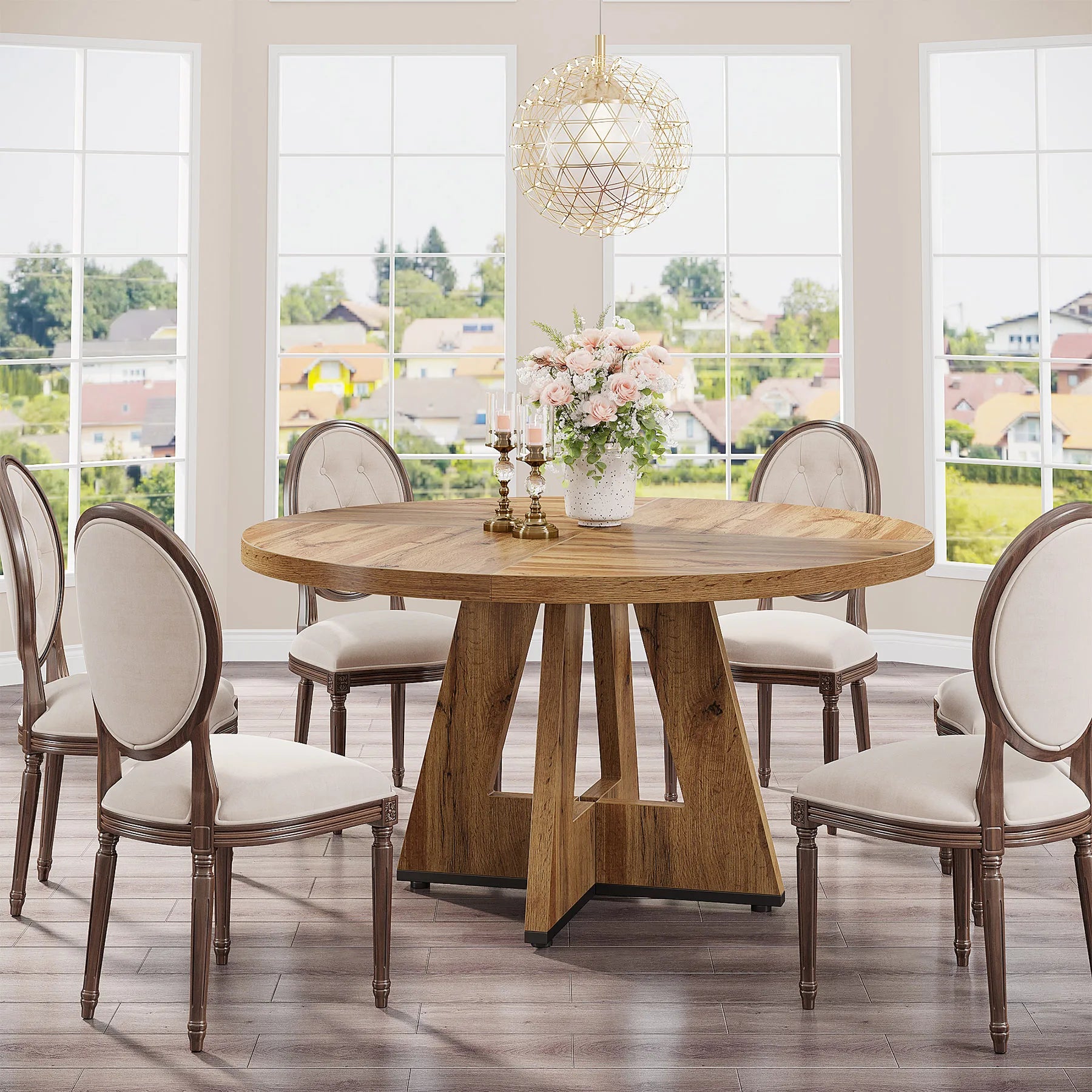 Tribesigns Table à manger ronde, table de cuisine de ferme, petite table quete, table à manger de cuisine pour salle à manger, 4 po, 47 po