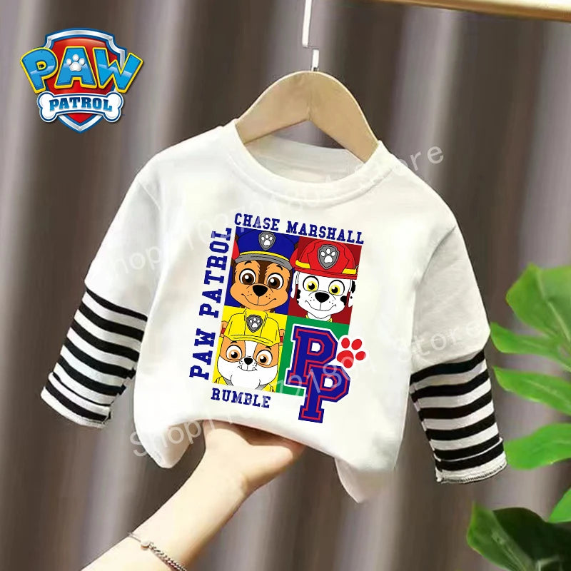 PAW Patrol T-shirt Cute Cartoon Print Long Sleeve Round Neck Kawaii Cotton Boys Girls Clothes Fashion Hip Hop Children Clothing