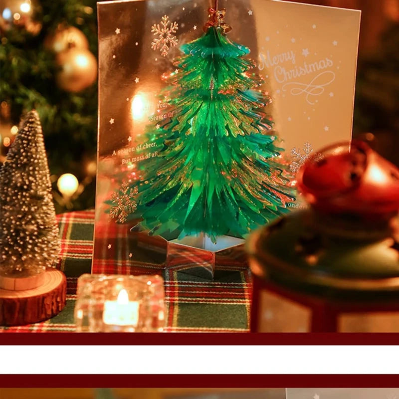 New 2/1PC 3D Pop Up Shining Christmas Greeting Cards Tree Handmade Card with Envelope For Xmas New Year Thanksgiving Day Gifts