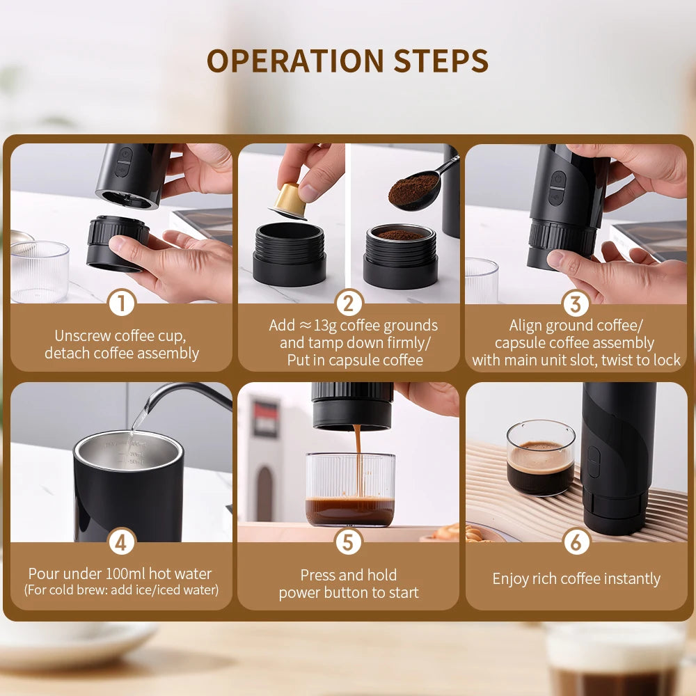 20 BAR Portable Electric Coffee Maker Capsule 2 in 1 Coffee Grinder Travel Coffee Maker for Car and Home Camping Outdoor