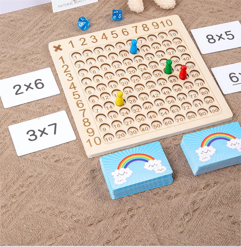 99 Multiplication Board Game Wooden Montessori  Kids Learning Educational Toys Math Counting Hundred Board Interactive Thinking