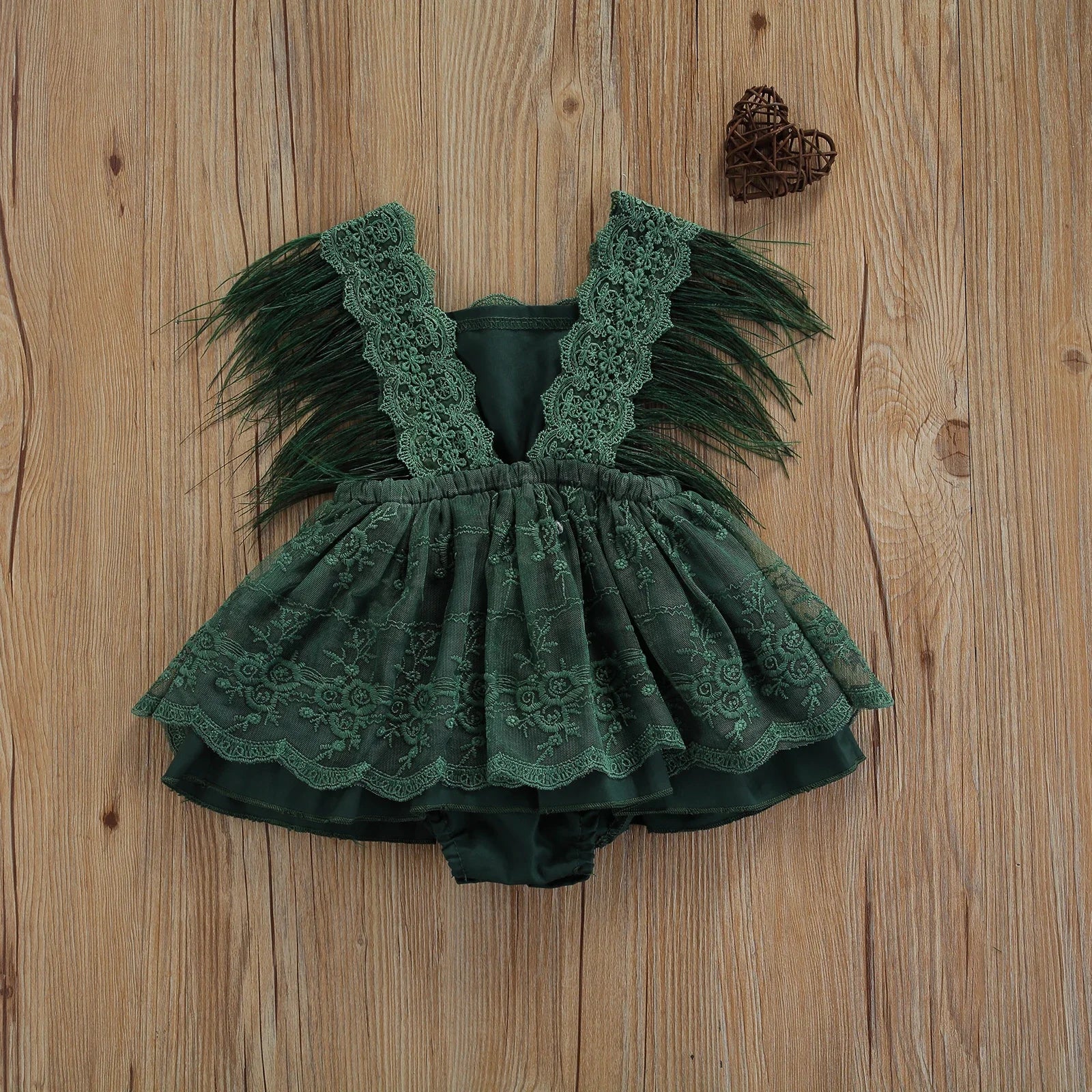 Baby Girls Romper Dress Feather Tassel Sleeveless Lace Tulle Tutu Dress Casual Summer Toddler Baby Clothes 0-24M