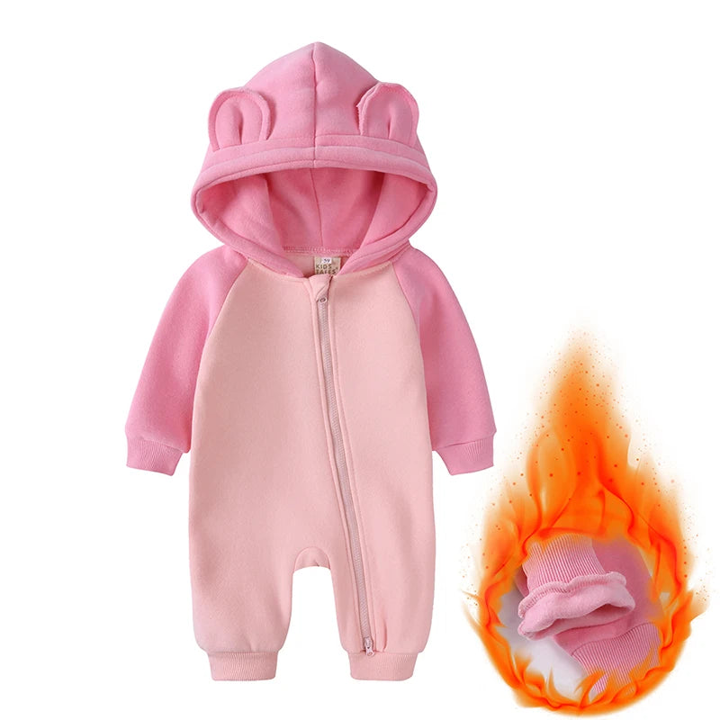2025 Newborn Baby Romper Warm Clothes Winter Thicken Fleece Hooded Bear Onesie Toddler Boy Girl Jumpsuits Infant Pajamas