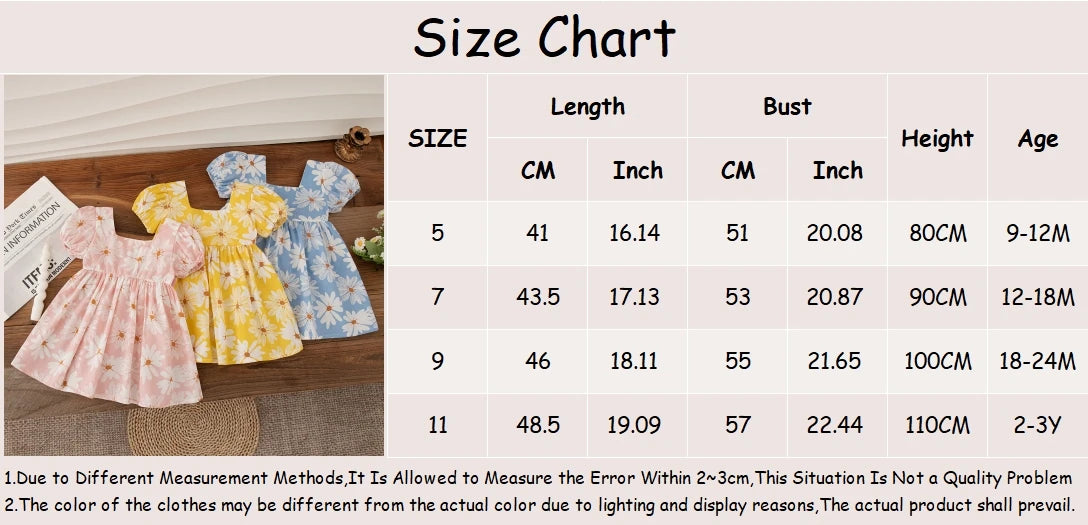 Baby Girl Dresses Summer Daisy Bow Short Sleeve Girls Dresses Cute Girls Beach Dresses Baby Girl Clothes