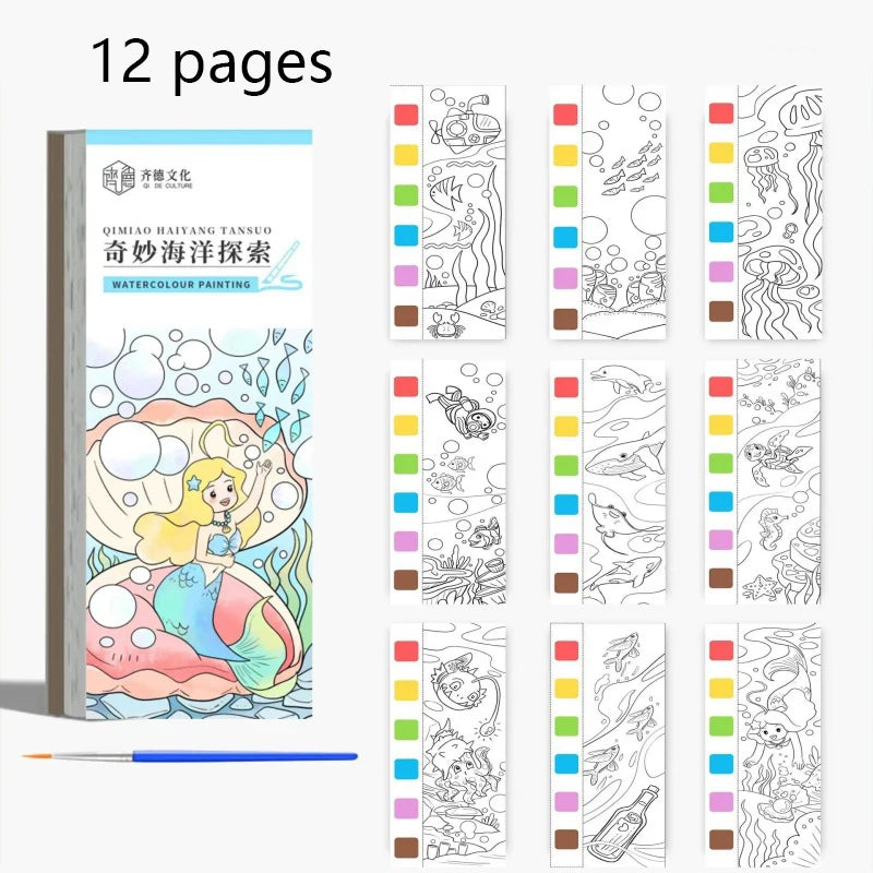 12 pages Children's Watercolor Coloring Book,Drawing Toys For Children Birthday, Thanksgiving, Halloween, Easter, Christmas gift