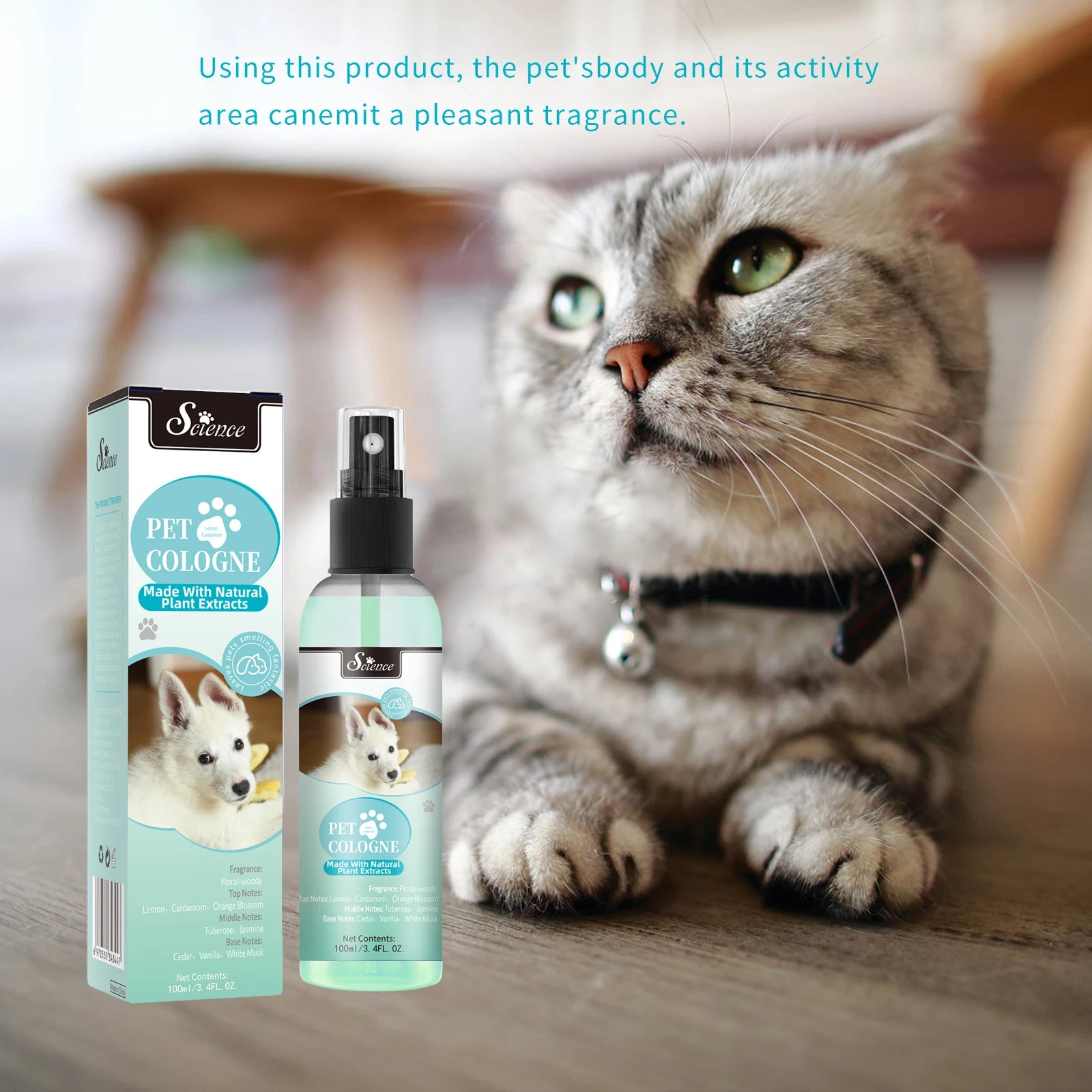 100 Ml Pet Deodorizing Perfume Spray, Cats & Dogs Eliminating Odors Natural Long-Lasting Fragrance ( Lemon, Orange And Lavender)