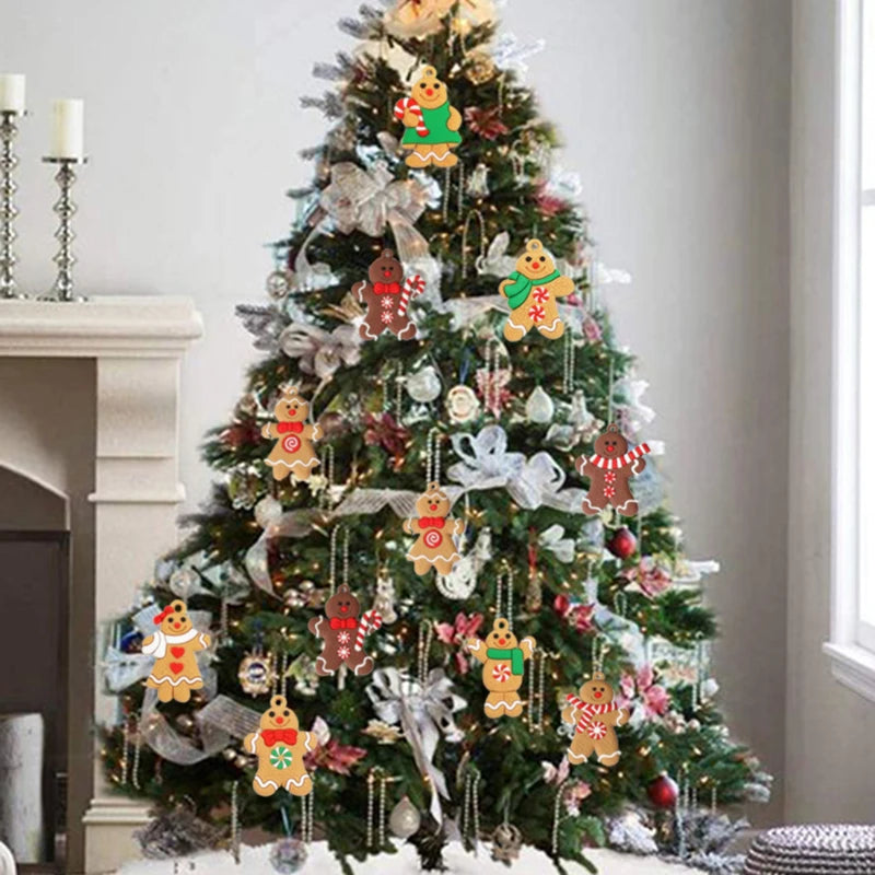 6pcs Christmas Tree Gingerbread Man Hanging Pendant Ornaments Set Christmas Decorations for Home Xmas New Year Gift  Supplies
