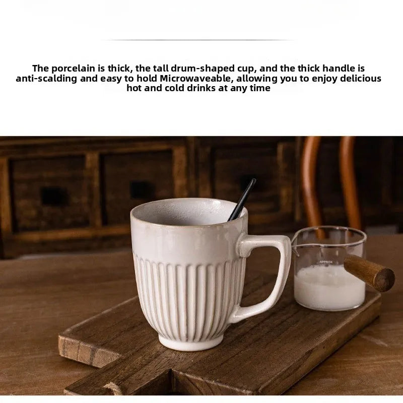 Vintage Mug  Simple Vertical Embossed Ceramic Water Cup High Aesthetic Ceramic Household Cup Couple Cup  Coffee Cup