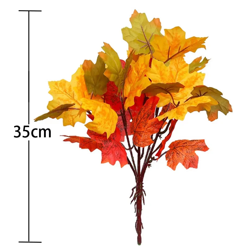 35cm Autumn Artificial Maple Leaves Bouquet Silk Plants Branch for Halloween Thanksgiving Day Fireplace Festival Home Fall Decor