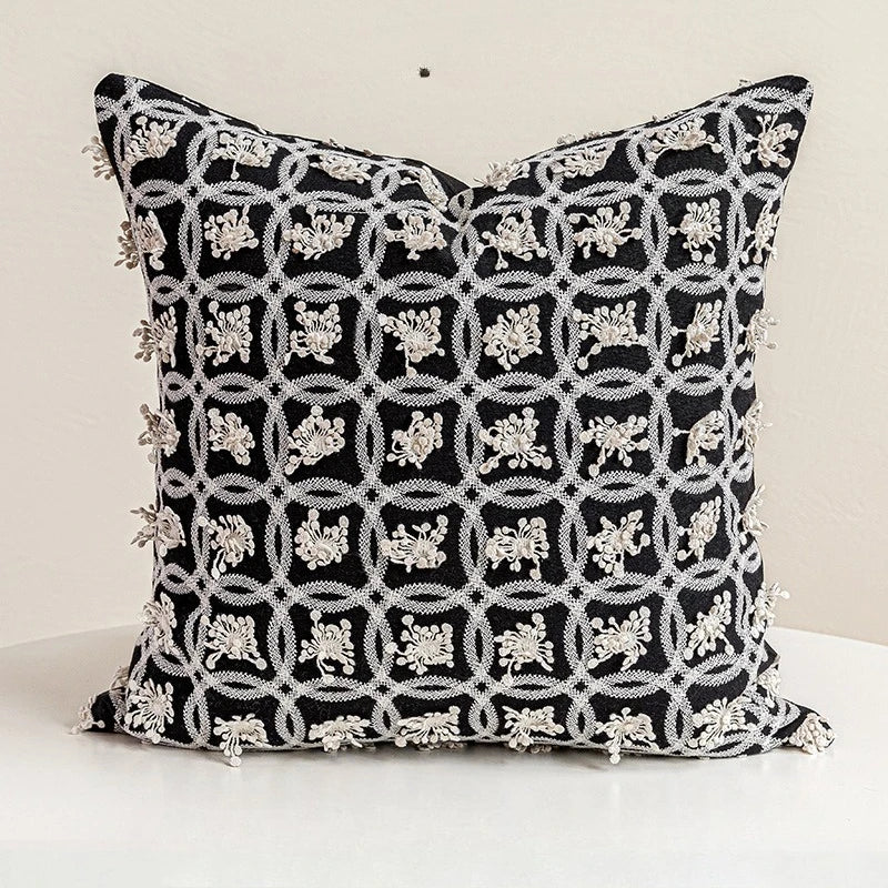 New Geometric Abstract Embroidered Cushion Cover Modern Beige Black Fully Tufted Pillowcase Home Decorative Pillows for Sofa