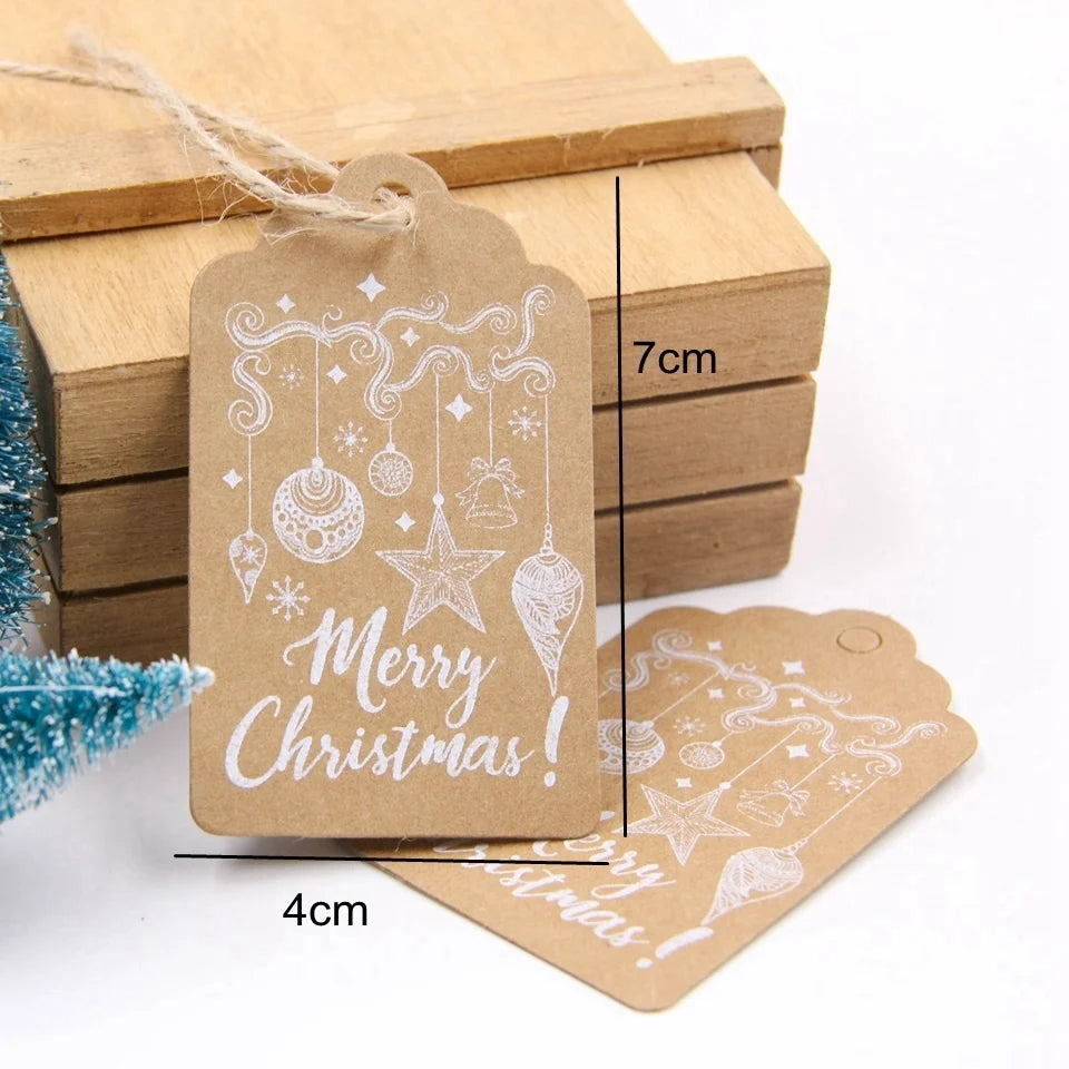 50PCS Christmas Kraft Paper Tags Handmade/Thank You DIY Crafts Hanging Tag With Rope for Christmas Gift Wrapping Supplies Favors