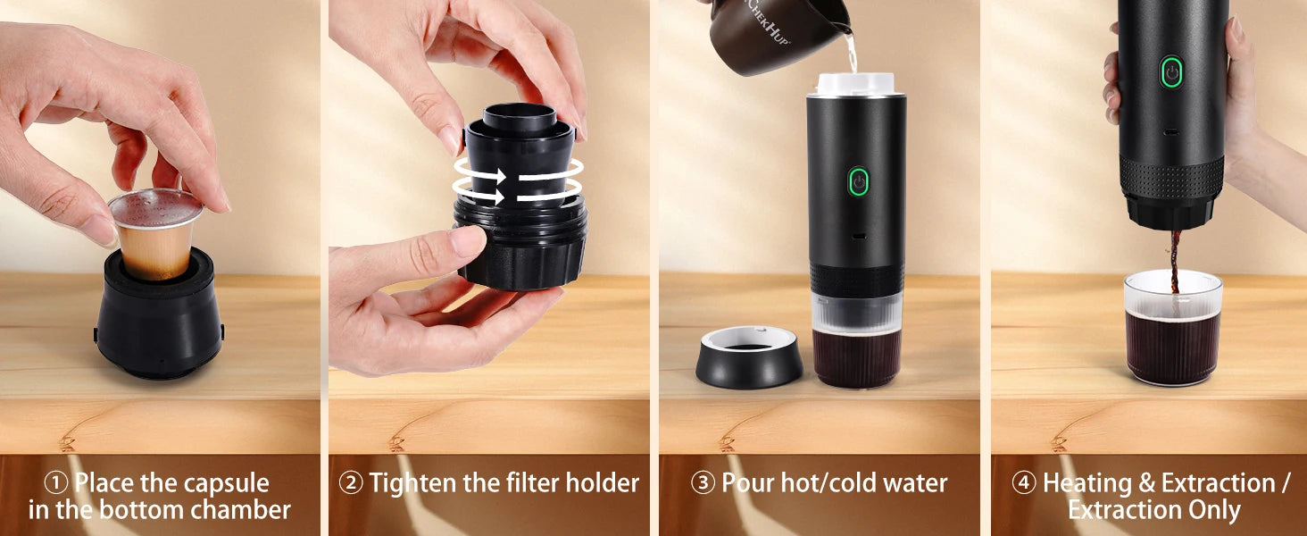 Wireless Electric Portable Espresso Coffee Machine for Car & Home Camping Coffee Maker 3-in-1 Capsule Powder Travel Coffee Maker